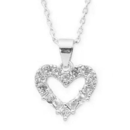 Silver Plated CZ Heart Necklace Earrings (4pc Set) Trendy Fashion Style NWT Vday