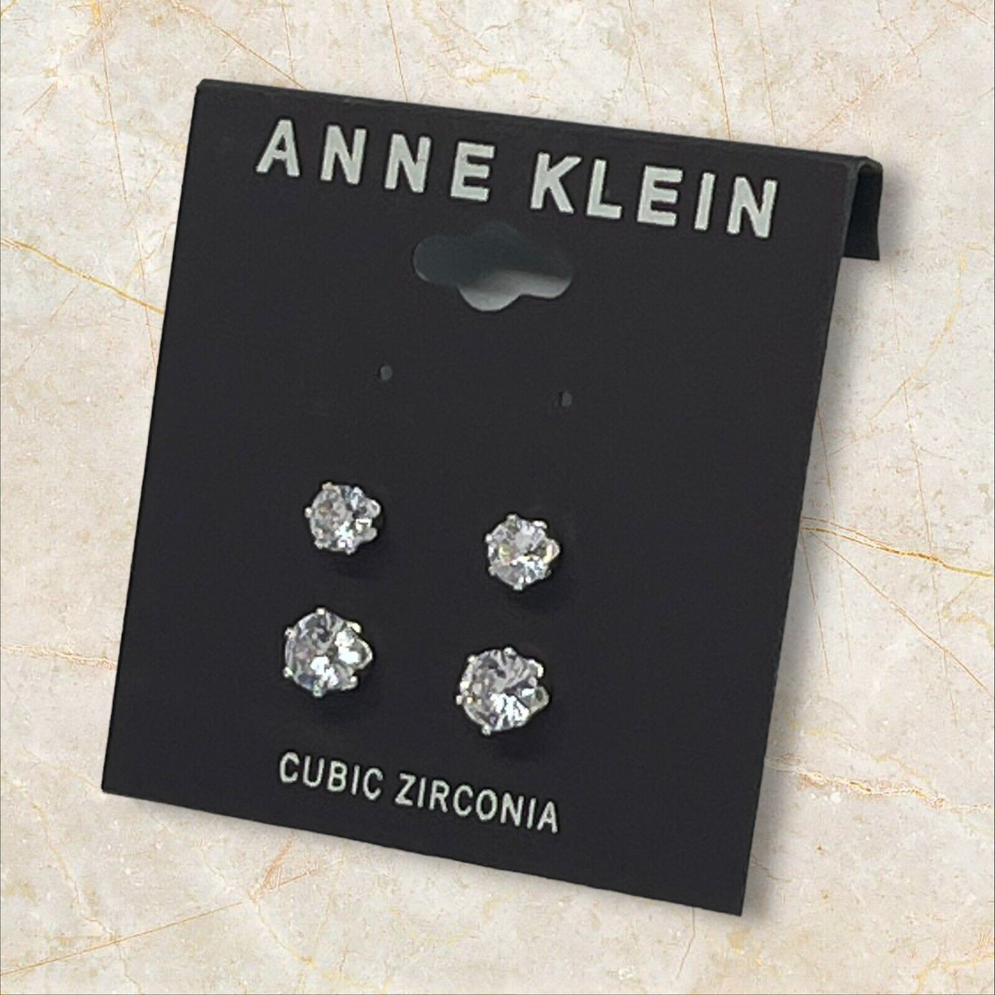 Anne Klein Silver Tone CZ Stud Earrings (2pc Set) Fashion Glitz Trendy Style NWT