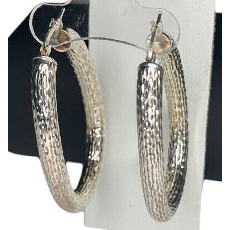 Sterling Silver Textured Oval Hoop Earrings Elegant Statement Stunning Fashion