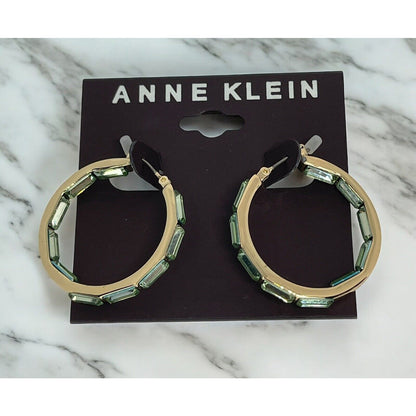 Anne Klein Gold Tone Crystal Hoop Earrings Elegant Fashion Style Chic Stunning