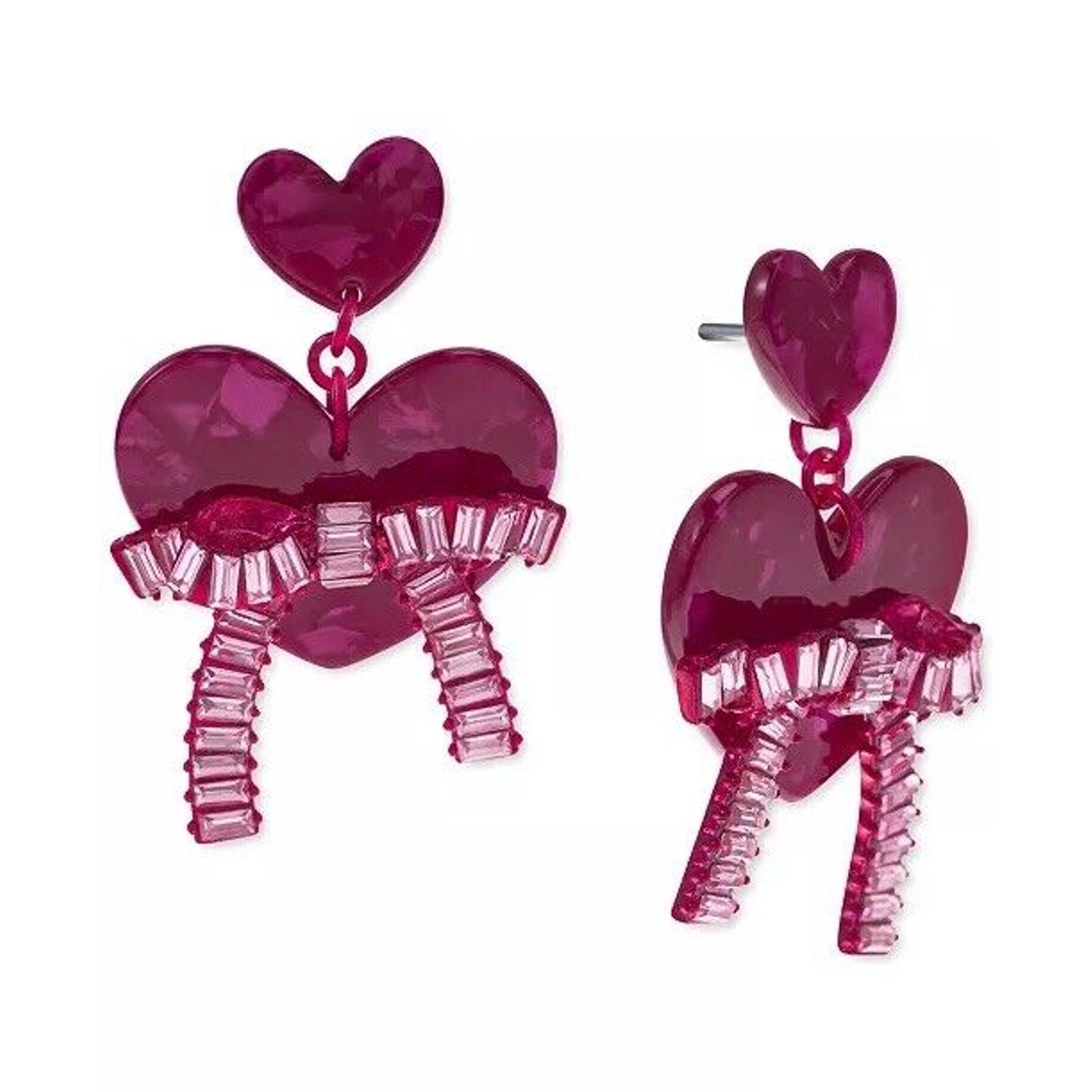 Fuchsia Tone Double Heart Earrings Bow Chic Stylish Trendy Fashion Glitzy Vday