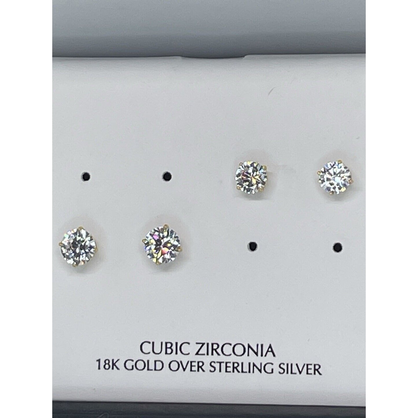 18K Gold Vermeil CZ Stud Earrings 2pc Set Glitzy Fashion Style Trendy Bling NWT