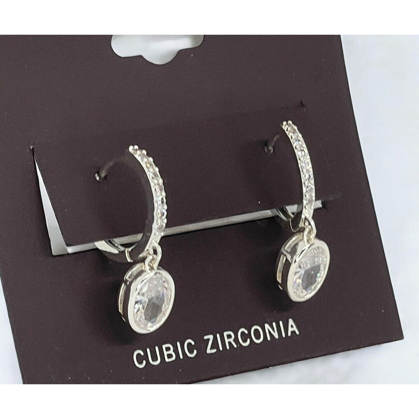 Anne Klein Silver Tone CZ Drop Earrings Fashion Stylish Shiny Stunning Elegant