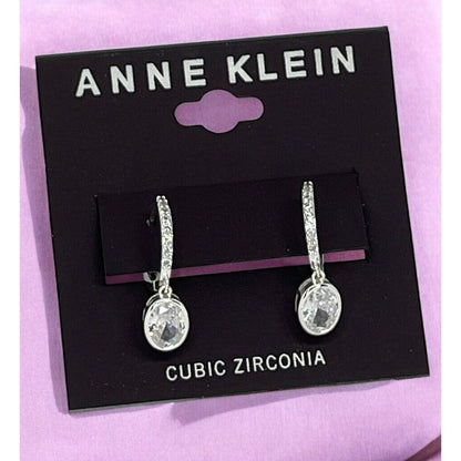 Anne Klein Silver Tone CZ Drop Earrings Fashion Stylish Shiny Stunning Elegant