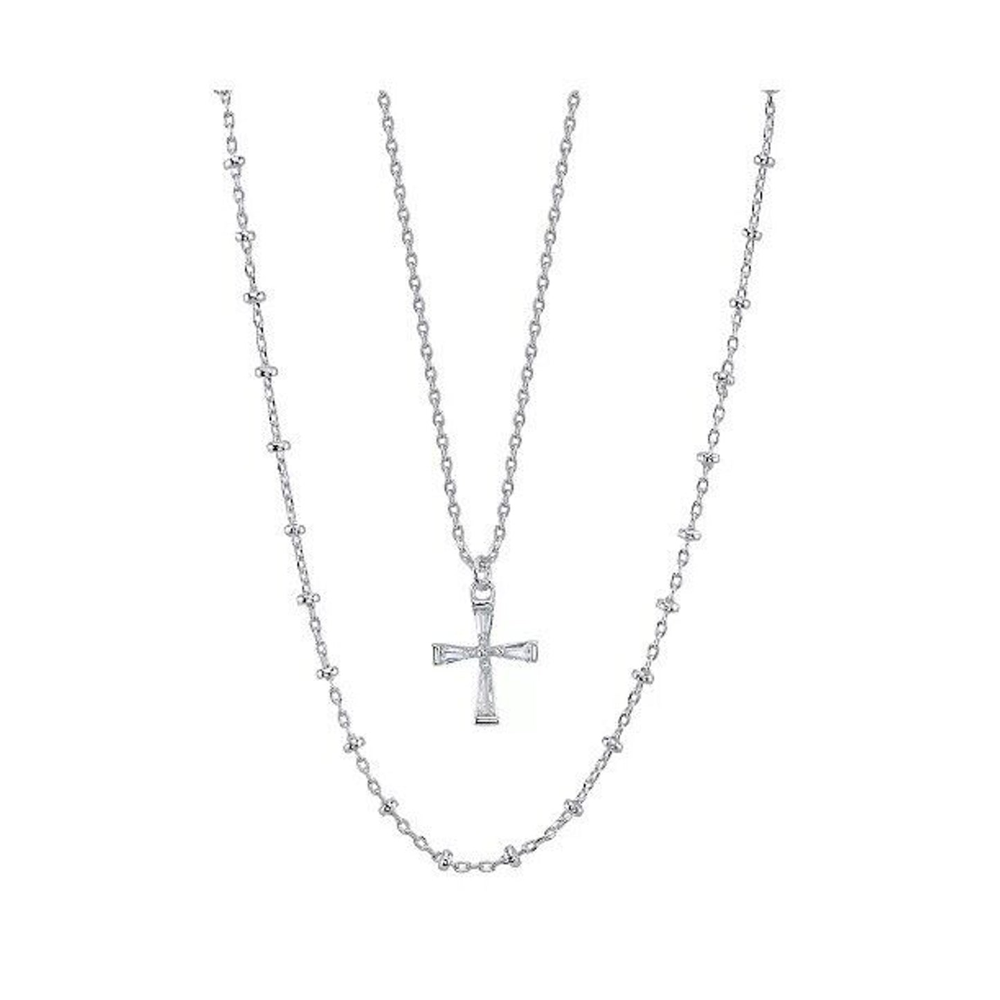 Unwritten Silver Plated CZ Cross Pendant Necklace Faith Style Minimal Shiny NWT