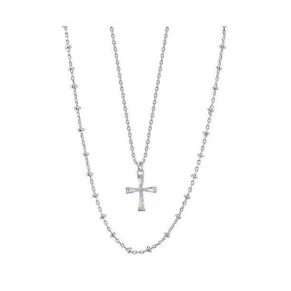 Unwritten Silver Plated CZ Cross Pendant Necklace Faith Style Minimal Shiny NWT