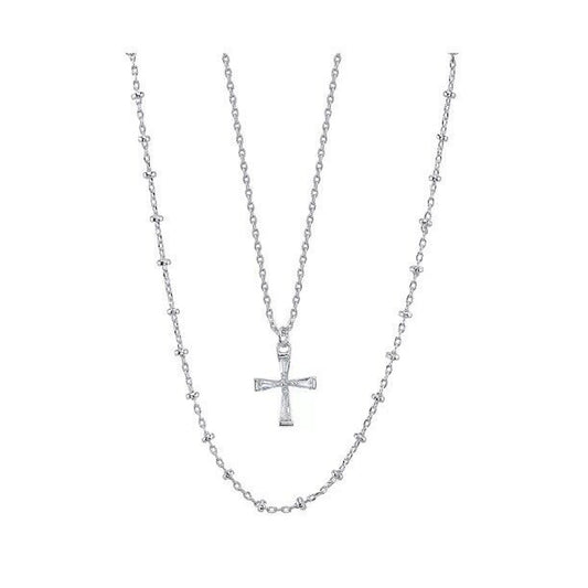 Unwritten Silver Plated CZ Cross Pendant Necklace Faith Style Minimal Shiny NWT