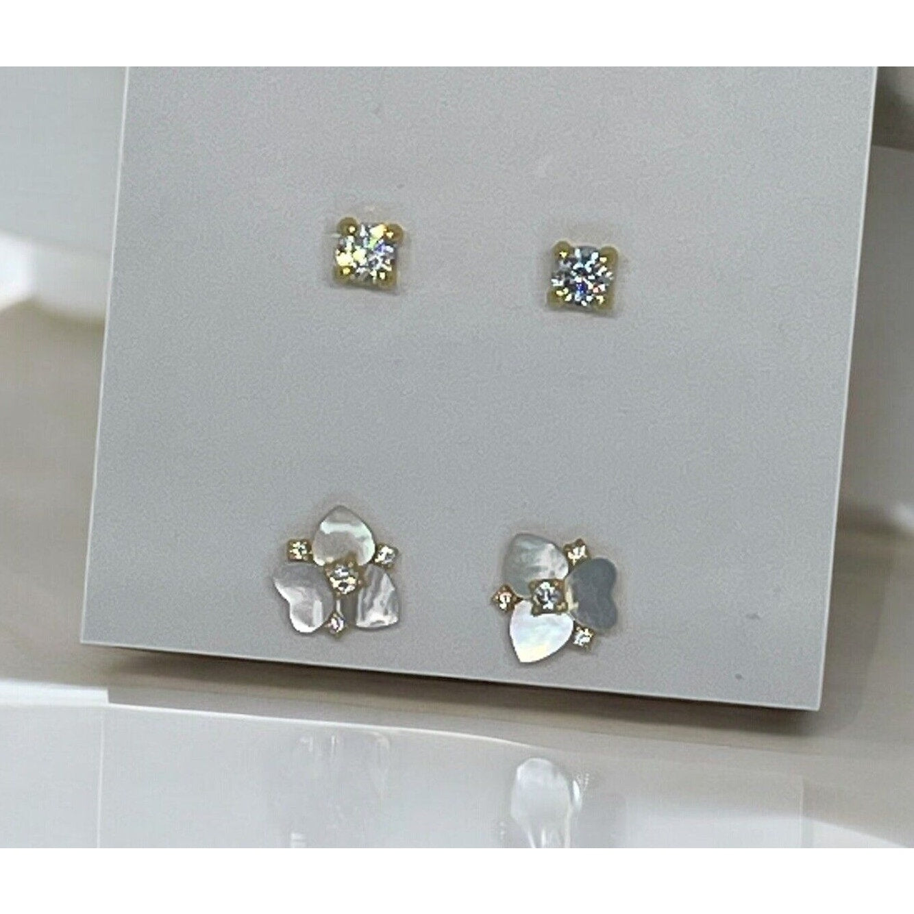 Kate Spade Mother Of Pearl CZ Pansy Earrings (2pc Set) Gold Tone Chic Trendy NWT