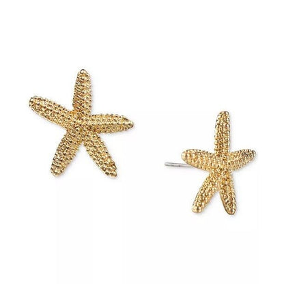 Gold Tone Starfish Earrings Ocean Chic Shiny Intricate Elegant Sea Life Fashion