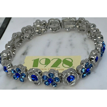 1928 Silver Tone Crystal Flower Bracelet Stretch Stunning Chic Stylish Elegant