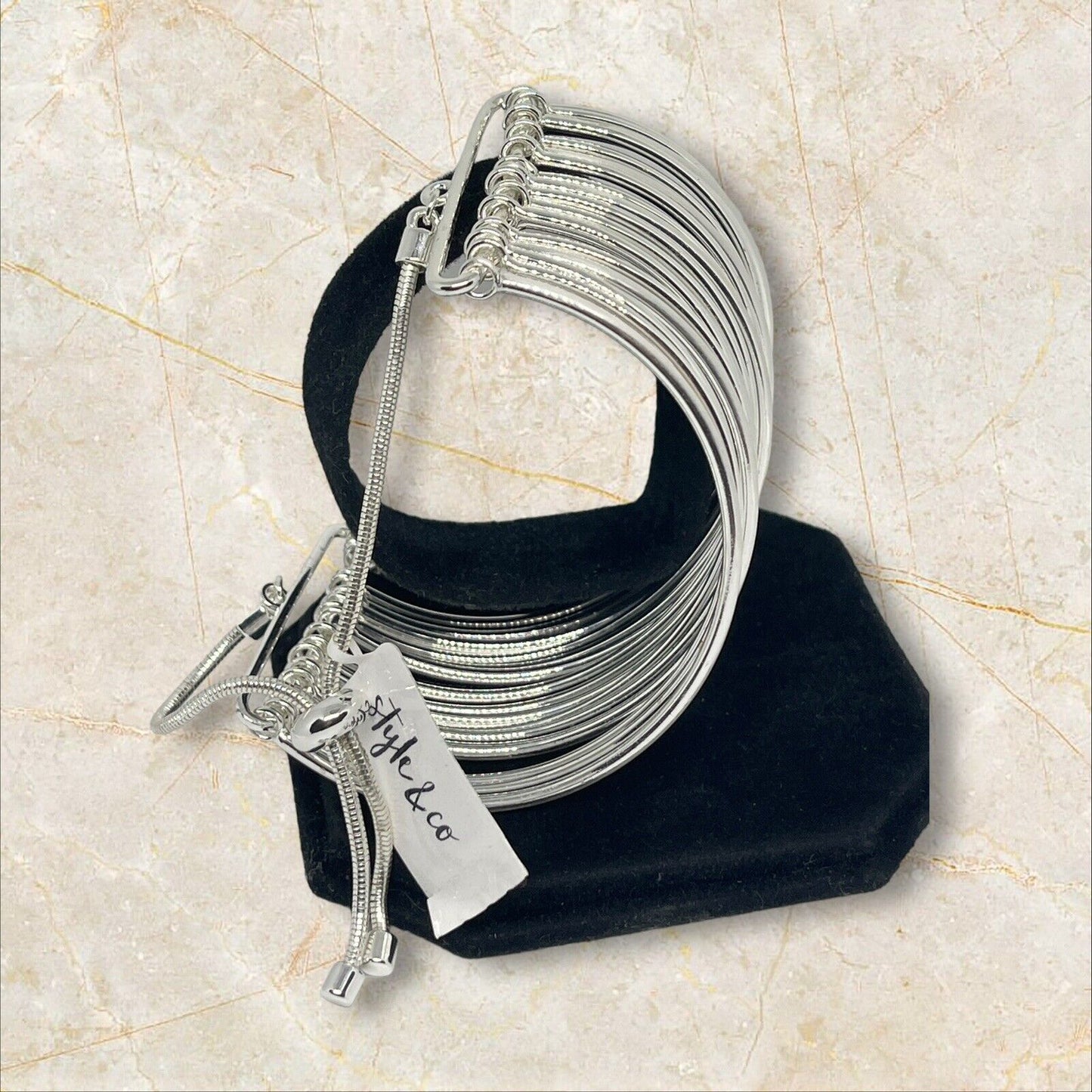 Silver Tone Multi Row Bolo Cuff Bracelet Chic Fashion Trendy Elegant Stylish NWT