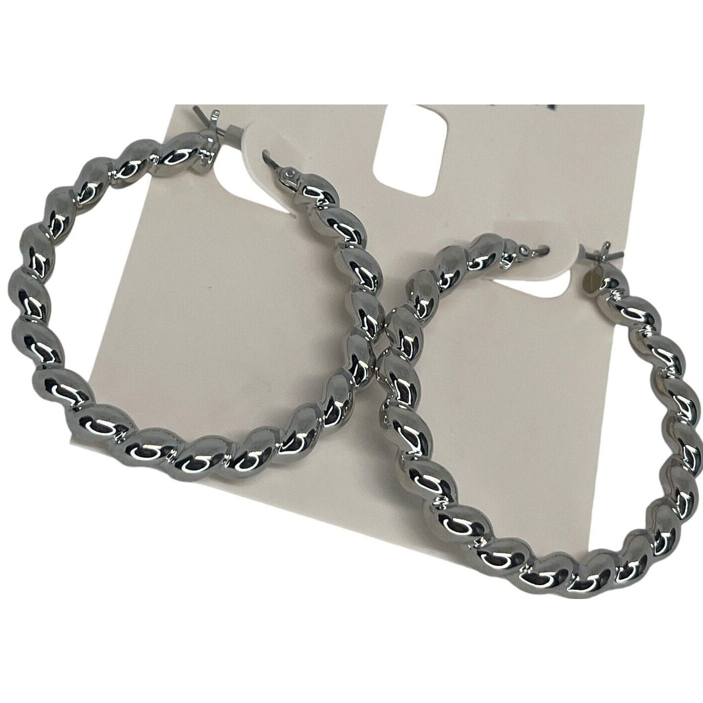 Silver Tone Twisted Hoop Earrings Fashion Stylish Chic Stunning Trendy Statement