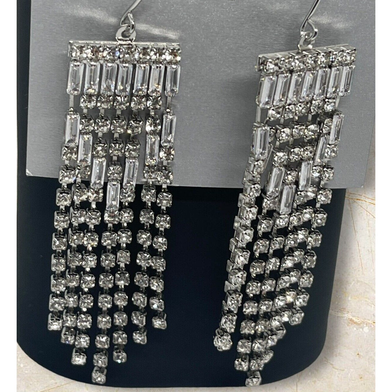 Silver Tone Crystal Chandelier Earrings Waterfall Elegant Style Fashion Trendy