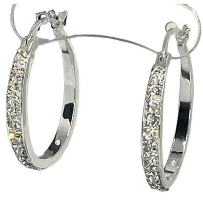 Silver Plated Pave Crystal Hoop Earrings Stunning Fashion Glitz Stylish Elegant