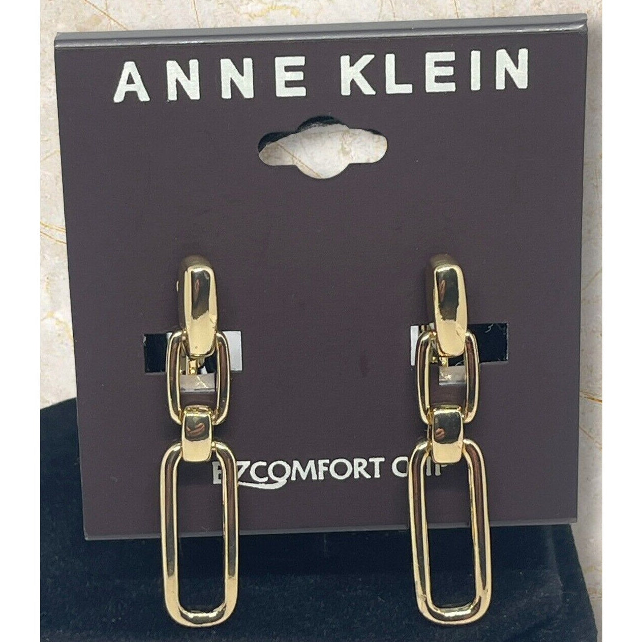 Anne Klein Gold Tone Chain Link Clip On Earrings EZ Comfort Chic Elegant Trendy