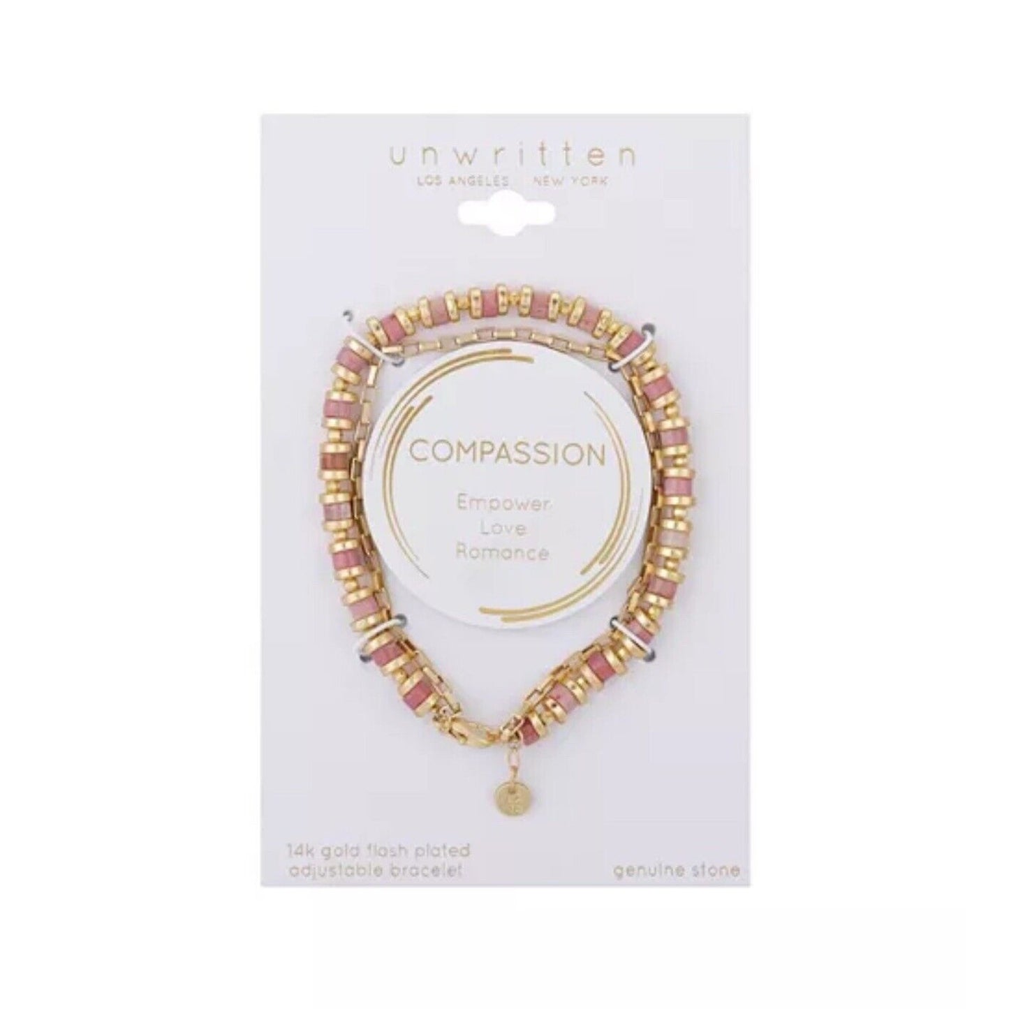 Unwritten Natural Rhodochrosite 14K Gold Plate Bracelet Disc Stylish Trendy Chic