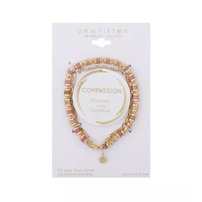 Unwritten Natural Rhodochrosite 14K Gold Plate Bracelet Disc Stylish Trendy Chic