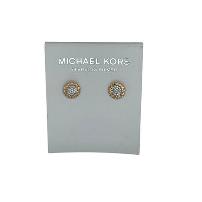 Michael Kors 14K Rose Gold Vermeil Crystal Hoop Earrings MK Logo Luxury Trendy