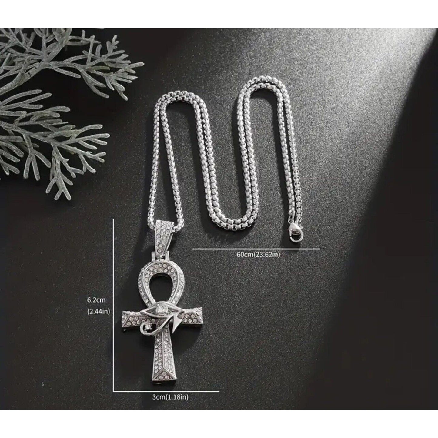 Silver Tone Crystal Cross Ahnk Pendant Necklace 23” Style Faith Bling Shiny NWT