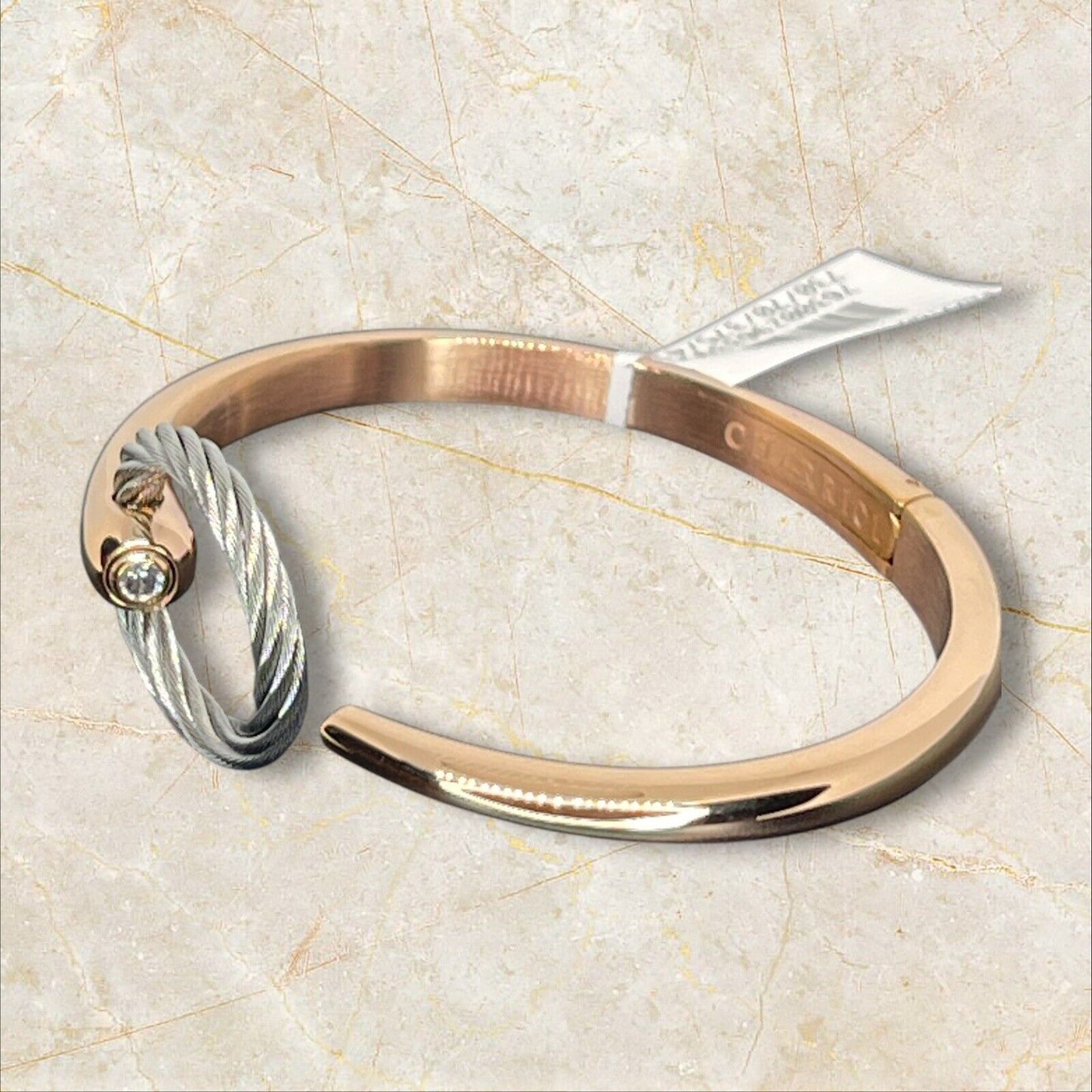 Charriol White Topaz Bangle Bracelet Gold Over Stainless Steel Luxury Designer