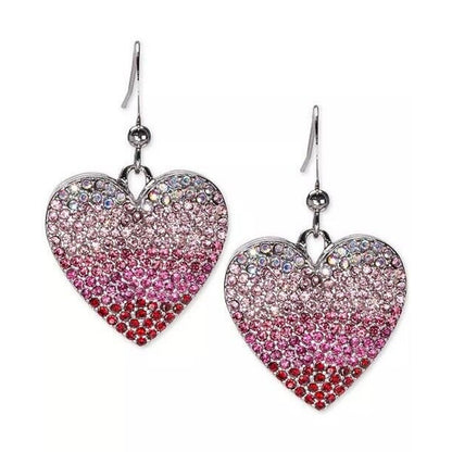 Silver Tone Crystal Heart Earrings Shiny Stylish Fashion Glitzy Trendy Chic Vday