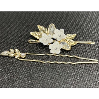 Lonna & Lilly Gold Tone Crystal Barette (2pc Set) Hair Clip Floral Trendy Style