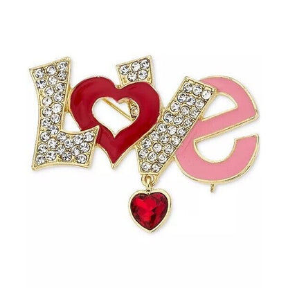 Gold Tone Crystal 'Love' Heart Brooch Pin Fashion Stylish Chic Trendy Shiny Vday