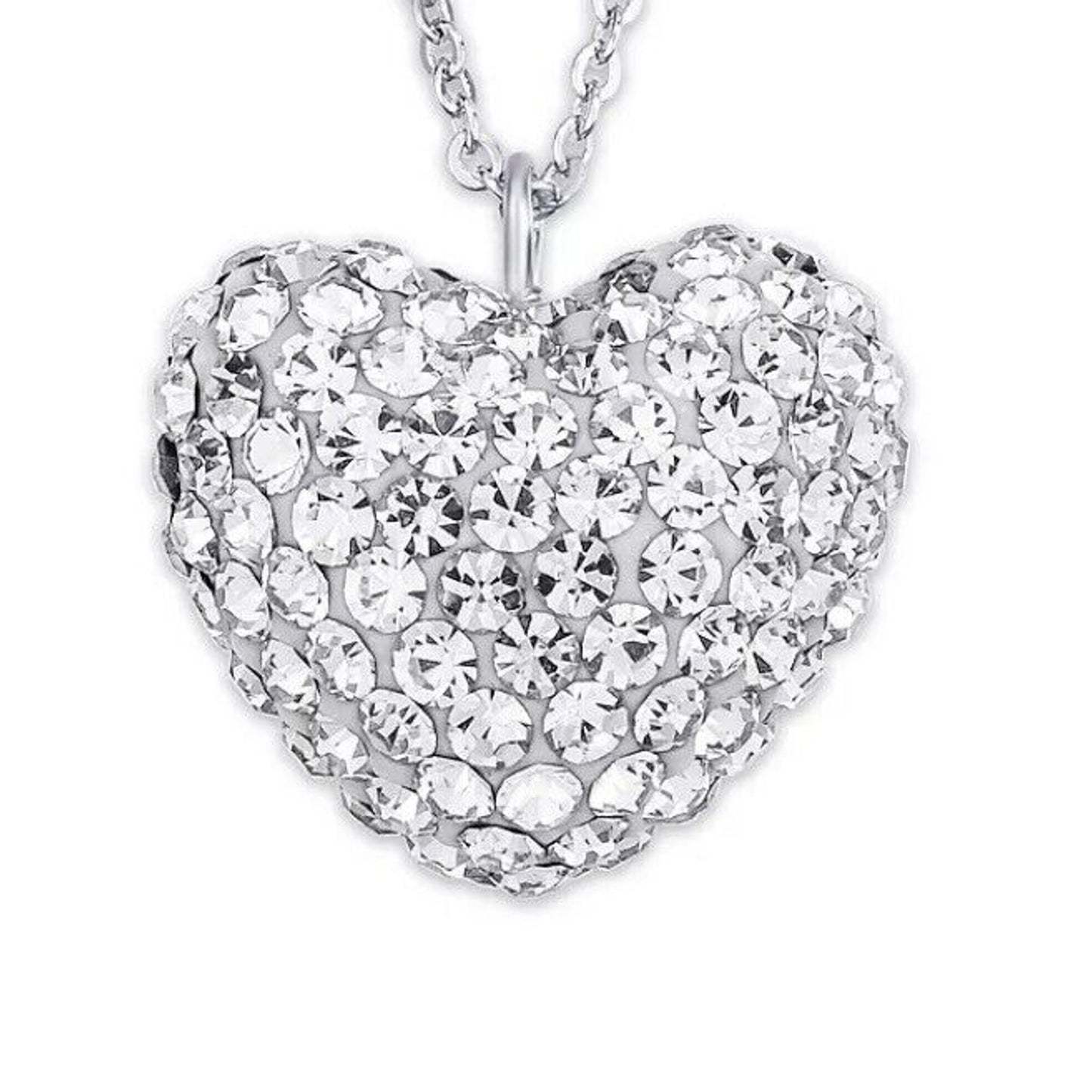 Silver Plated Heart CZ Pendant Necklace Chic Fashion Elegant Stylish Glitz Vday