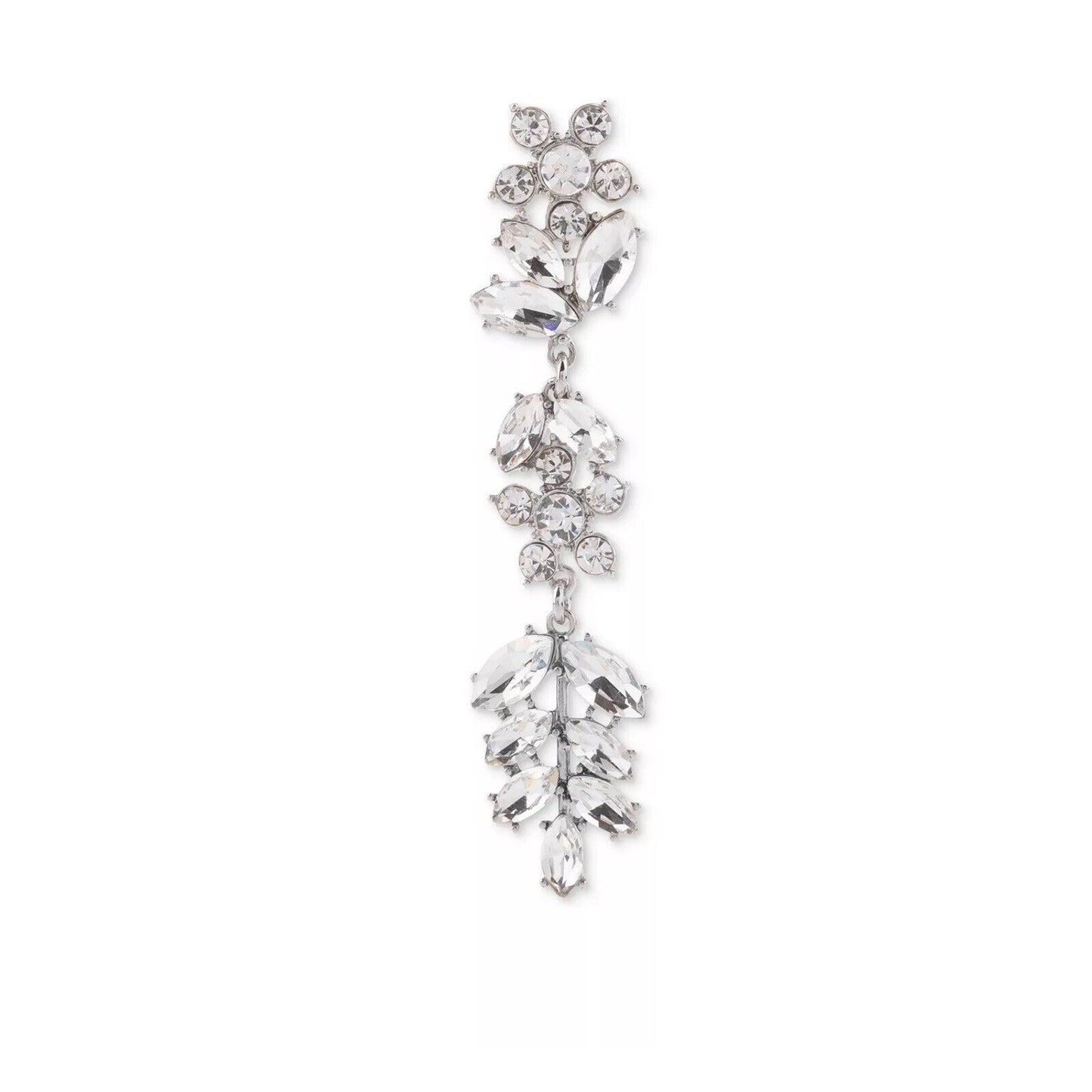 Silver Tone Crystal Flower Drop Earrings Chic Intricate Floral Elegant Fashion