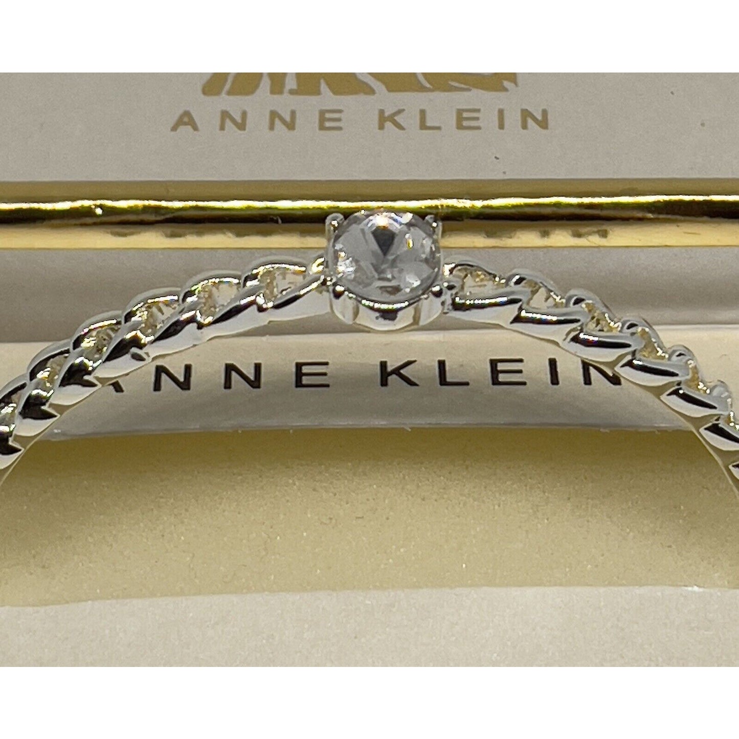 Anne Klein Silver Tone Crystal Chain Bangle Bracelet Chic Fashion Trendy Stylish