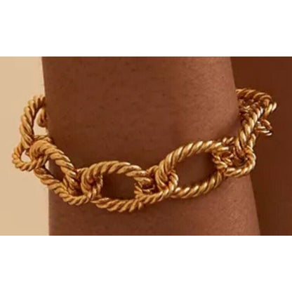 Oma Tha Label 18K Gold Plated Rope Bracelet Handmade Textured Trendy Thick NWT