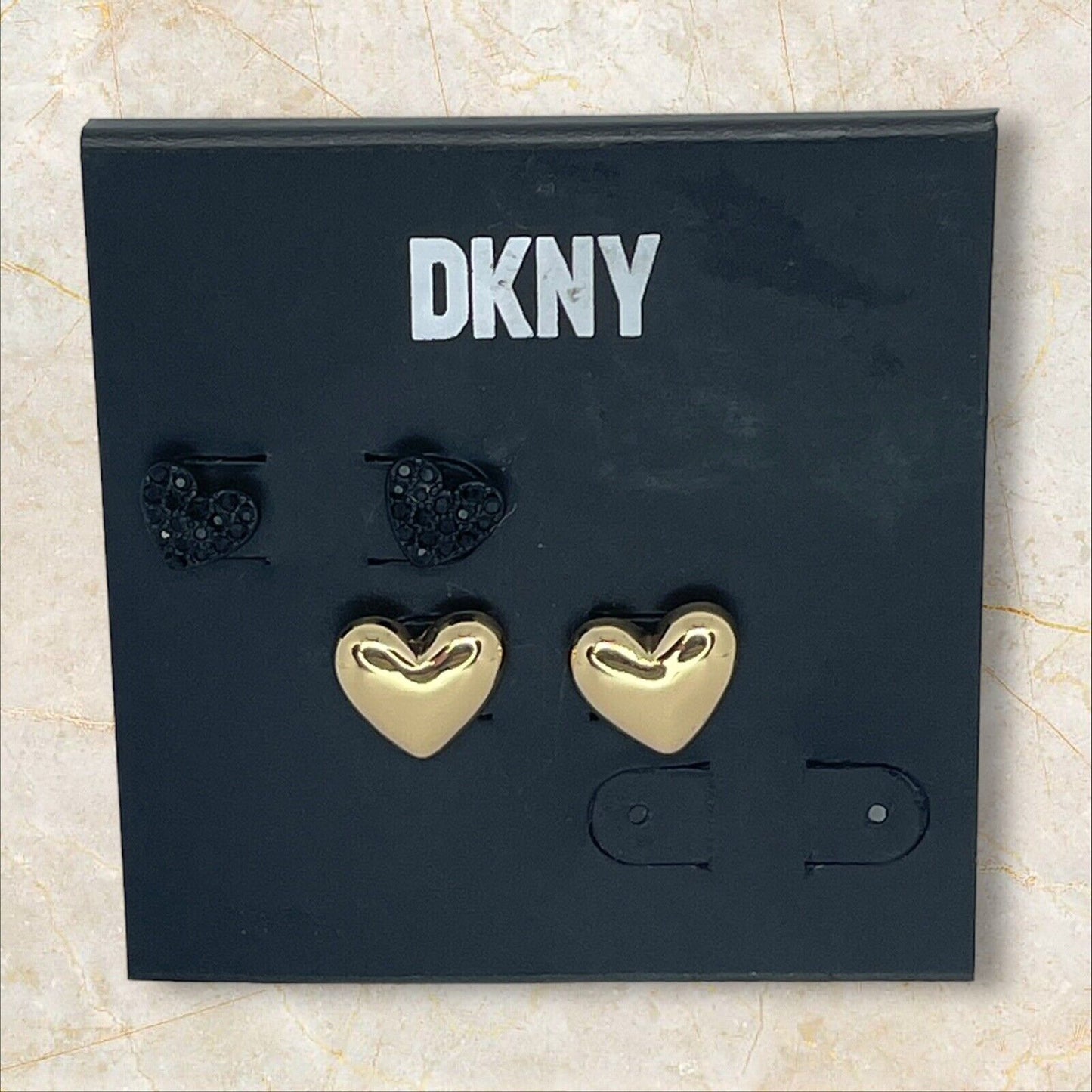 DKNY Gold Tone Heart Earrings (2pc Set) Chic Fashion Trendy Stylish Elegant Vday