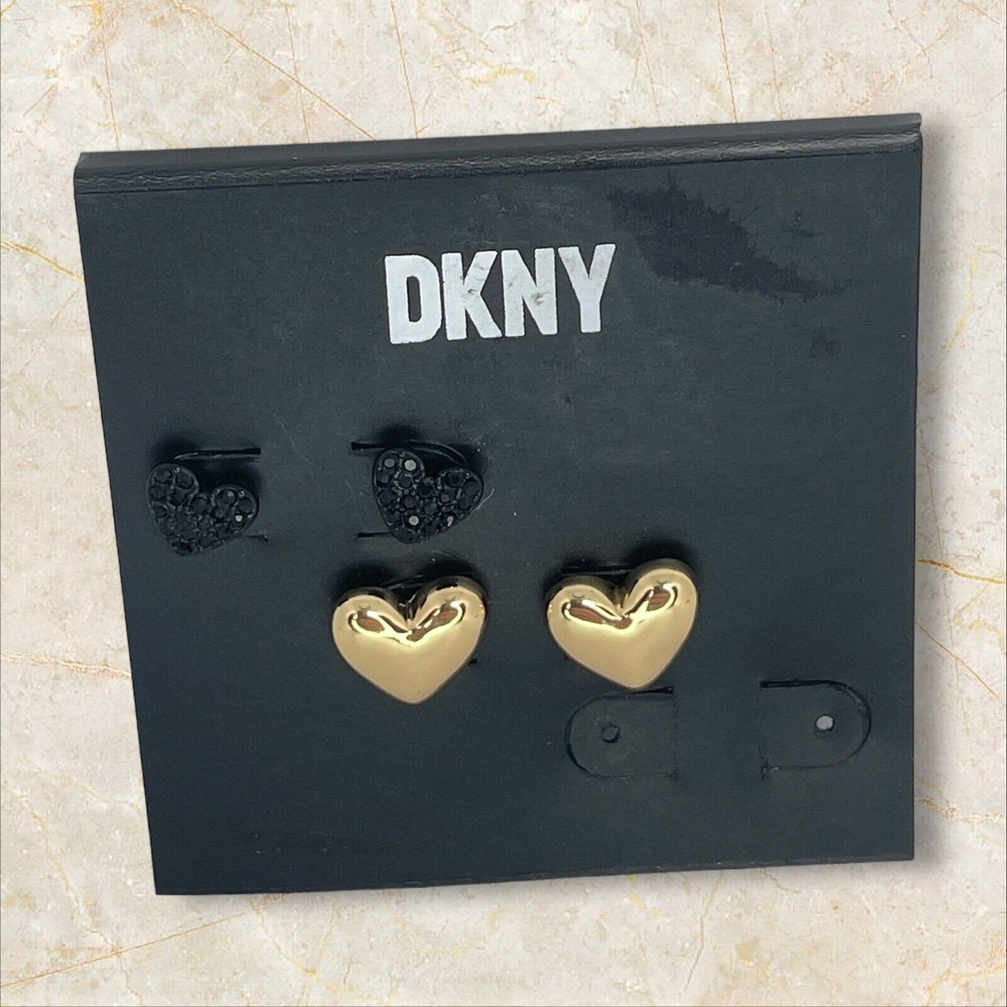 DKNY Gold Tone Heart Earrings (2pc Set) Chic Fashion Trendy Stylish Elegant Vday