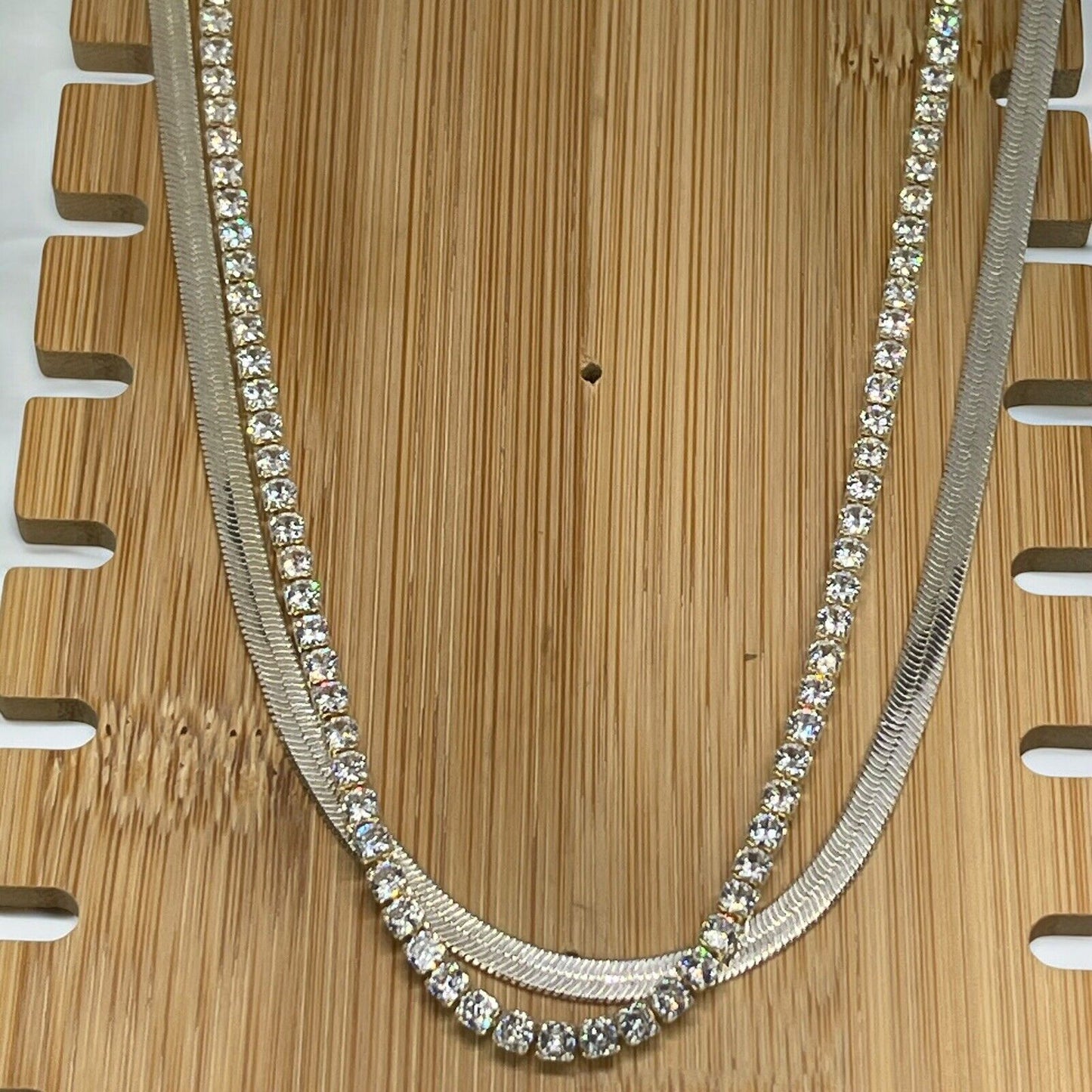 Silver Plated CZ Tennis Necklace Layered Stunning Shiny Trendy Style Fashion NWT