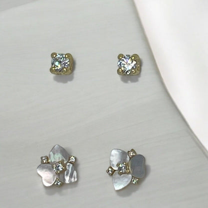 Kate Spade Mother Of Pearl CZ Pansy Earrings (2pc Set) Gold Tone Chic Trendy NWT