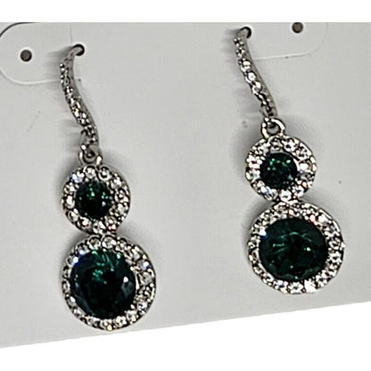 Silver Tone Crystal Halo Drop Earrings Stunning Statement Elegant Cocktail Style