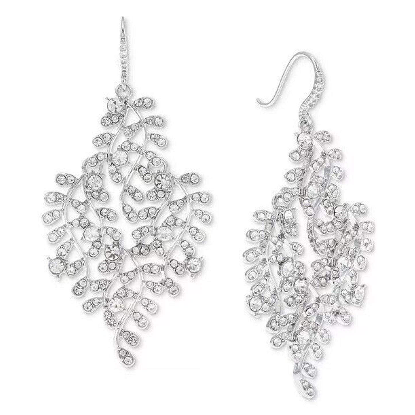 Silver Tone Crystal Garland Earrings Winter Fashion Floral Elegant Stylish NWT