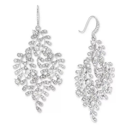 Silver Tone Crystal Garland Earrings Winter Fashion Floral Elegant Stylish NWT