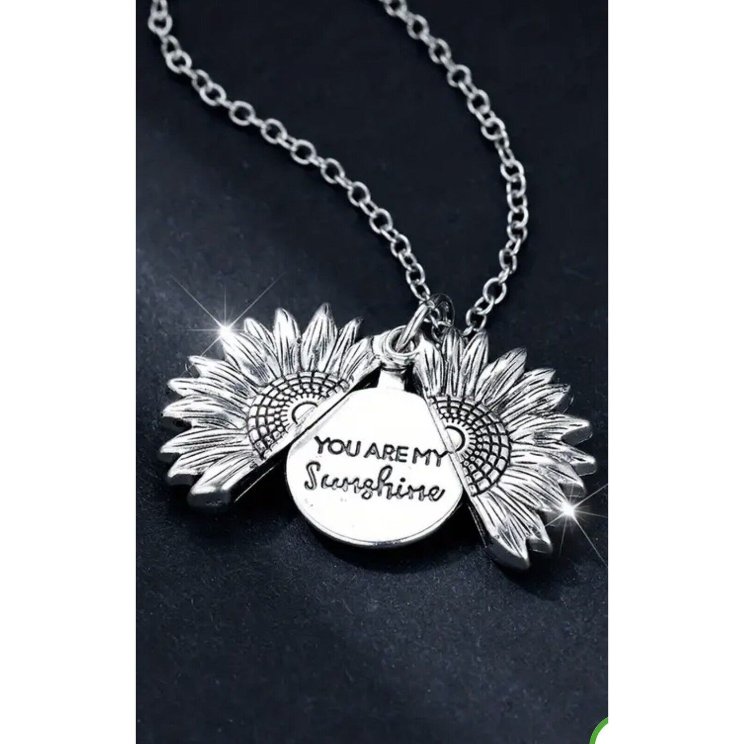 Silver Tone 'My Sunshine' Locket Pendant Necklace Flower Charm Stunning Chic NWT