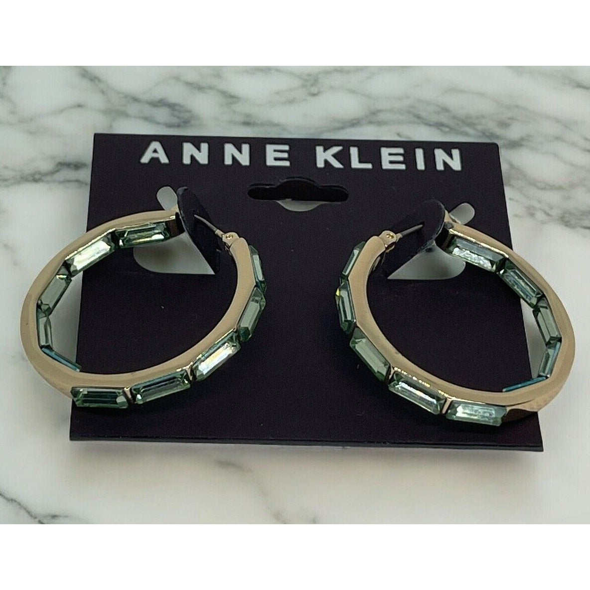 Anne Klein Gold Tone Crystal Hoop Earrings Elegant Fashion Style Chic Stunning