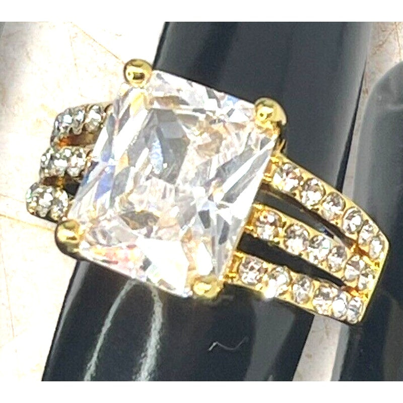 Gold Plated Emerald Cut CZ Ring (Sz 6) Chic Stylish Fashion Elegant Stunning NWT