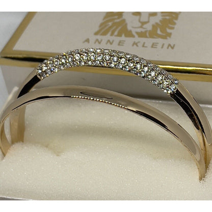 Anne Klein Gold Tone Crystal Bangle Bracelet (2pc Set) Trendy Fashion Chic Style