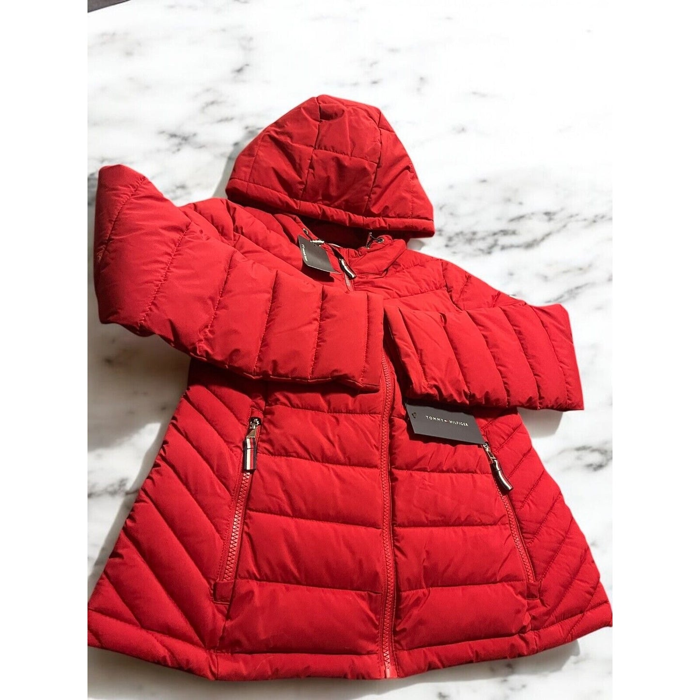 NWT Tommy Jeans Hilfiger Puffer Ski Coat Jacket THFlex Outerwear (Sz S) Crimson