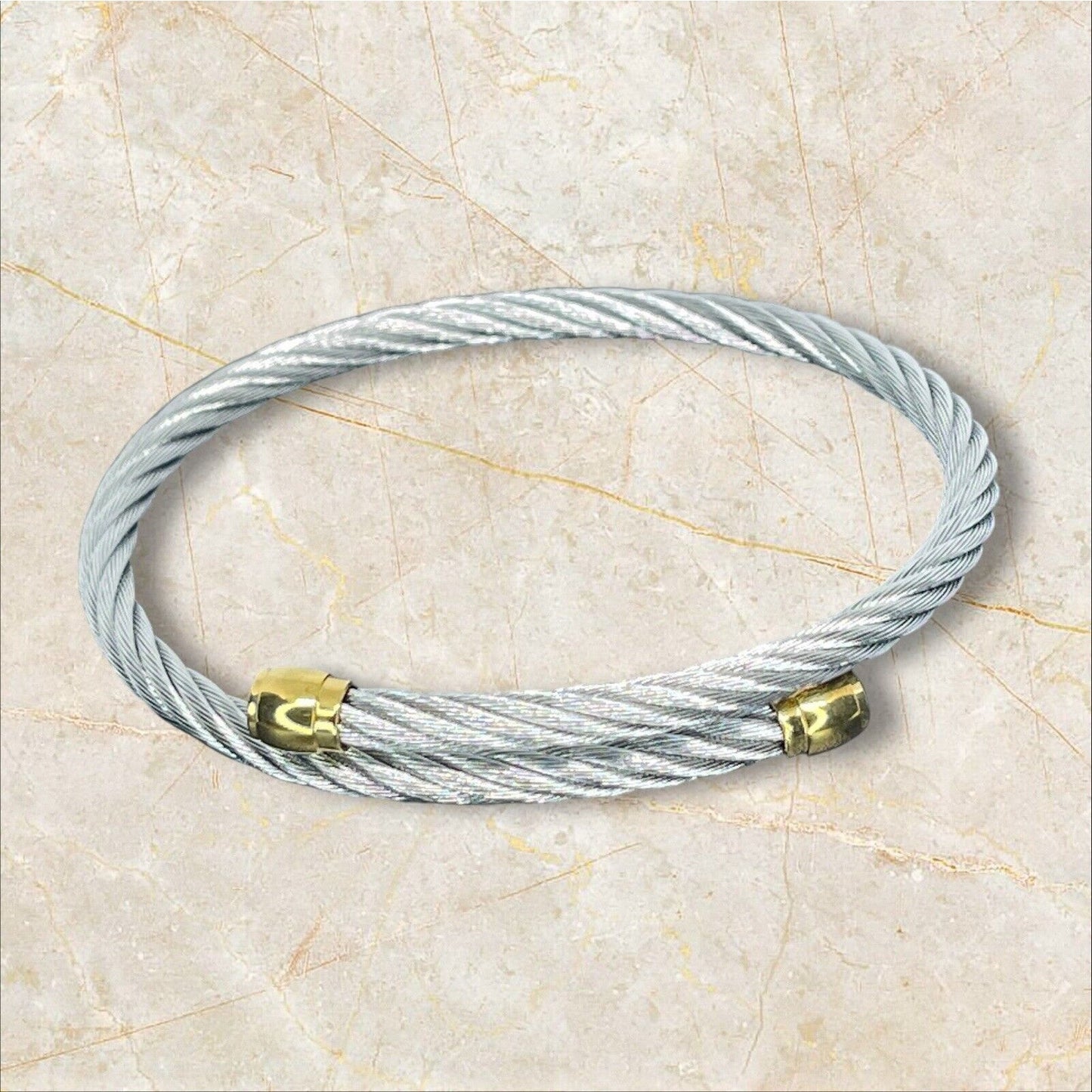 Charriol Two Tone Cable Bypass Bracelet Stainless Steel Luxury Designer Elegant