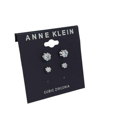 Anne Klein Silver Tone CZ Stud Earrings (2pc Set) Stunning Fashion Style Elegant