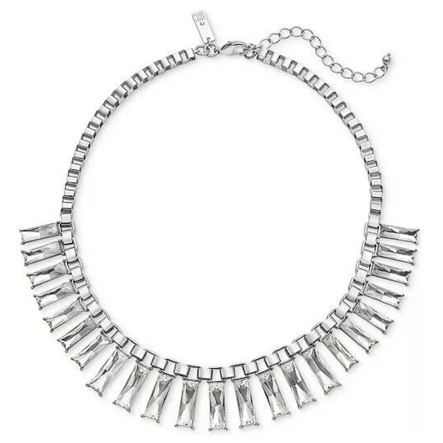 Silver Tone Crystal Necklace Shiny Chic Fashion Trendy Style Stunning Statement