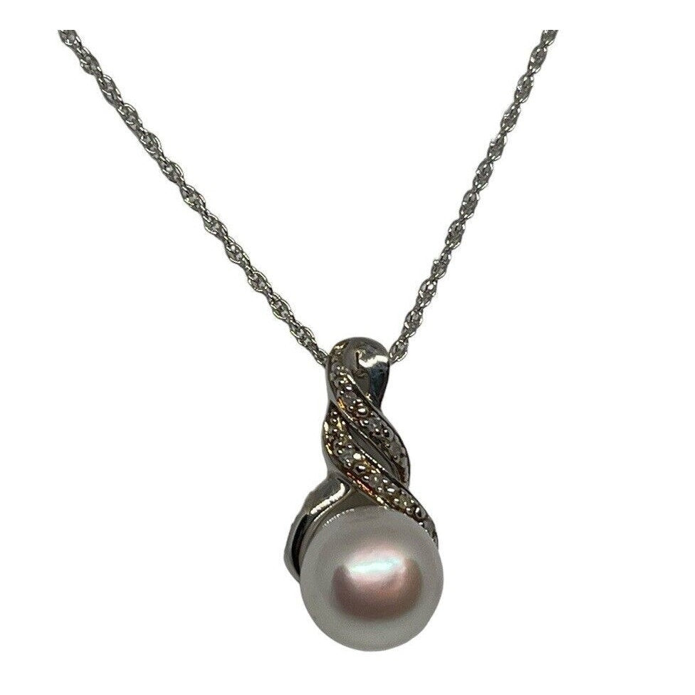 Natural Diamond Pearl (9mm) Necklace Sterling Silver Luxury Fashion Chic Elegant