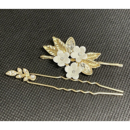 Lonna & Lilly Gold Tone Crystal Barette (2pc Set) Hair Clip Floral Trendy Style