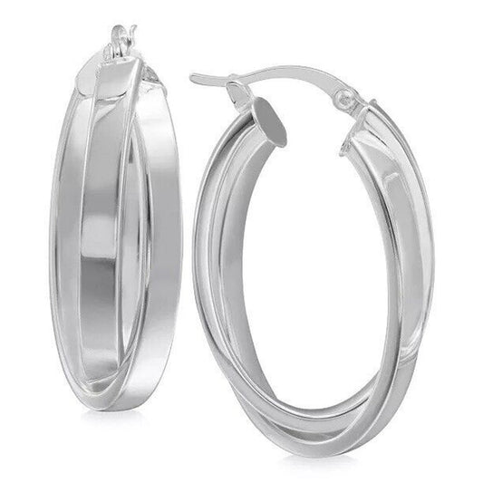 Sterling Silver Twist Hoop Earrings Crisscross Fashion Elegant Trendy Chic Style