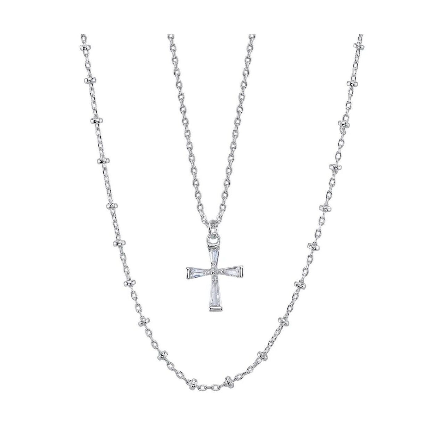 Unwritten Silver Plated CZ Cross Pendant Necklace Faith Style Minimal Shiny NWT